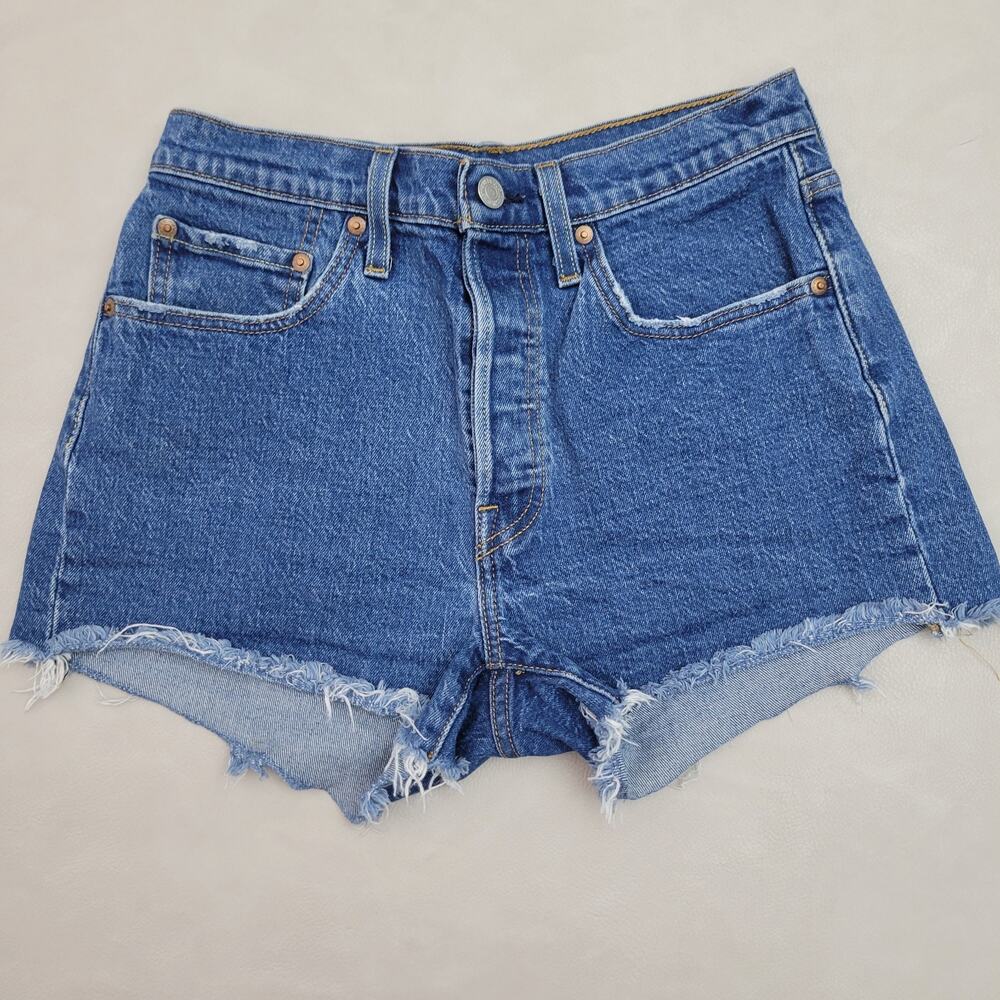 Levis 501xx Button Fly Blue Jean Shorts Cut Off Raw Hem Size 27